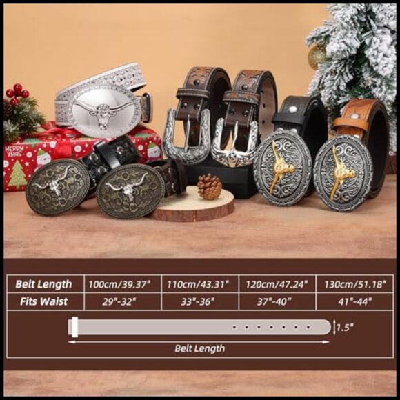 SANSTHS Western Belts for Men Women, Adjustable Mens Cowboy  Western Belt Vintage Cowboy Style Unisex Adjustable Buckle Jeans Accessory